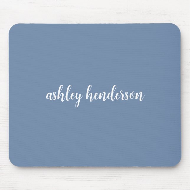 Minimal Muted Blue Full Name Monogrammed Mouse Pad (Front)
