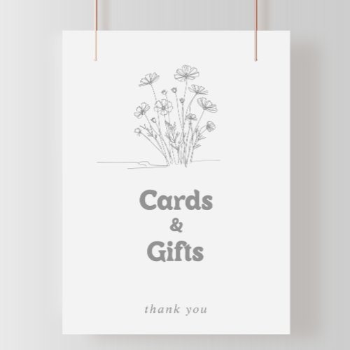 Minimal Muted Gray Wildflower Cards and Gifts Sign