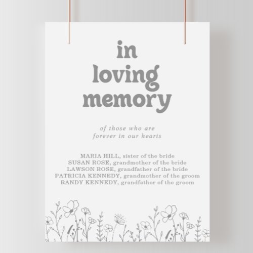 Minimal Muted Gray Wildflower In Loving Memory  Poster
