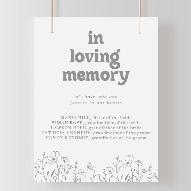 Minimal Muted Gray Wildflower In Loving Memory  Poster (Creator Uploaded)