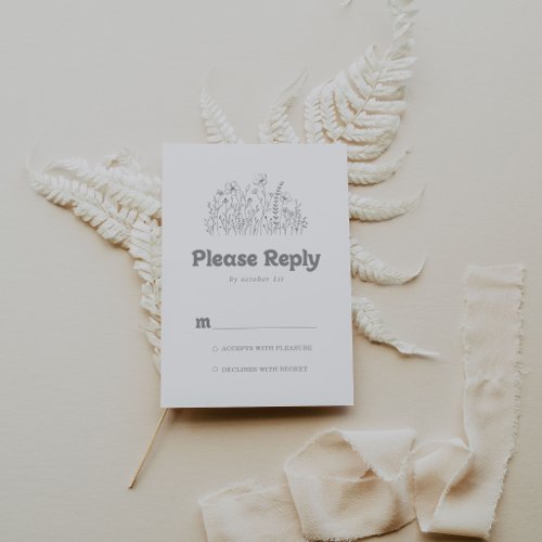 Minimal Muted Gray Wildflower RSVP Card