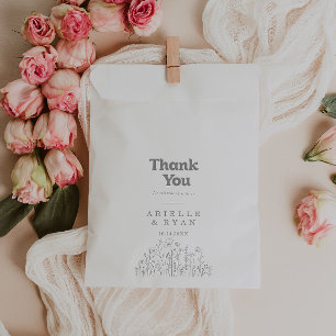 Minimal Muted Gray Wildflower Thank You Wedding Favor Bag