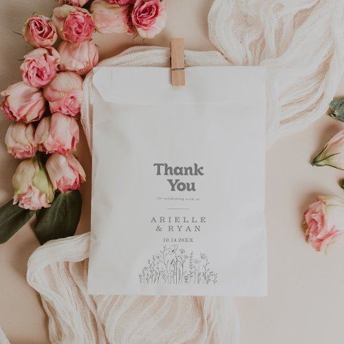 Minimal Muted Gray Wildflower Thank You Wedding Favor Bag