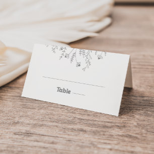 Minimal Muted Gray Wildflower Wedding Place Card
