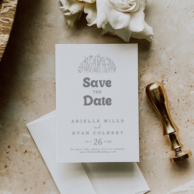 Minimal Muted Gray Wildflower Wedding Save The Date (Creator Uploaded)