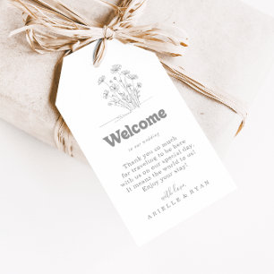 Minimal Muted Gray Wildflower Wedding Welcome Gift Tags