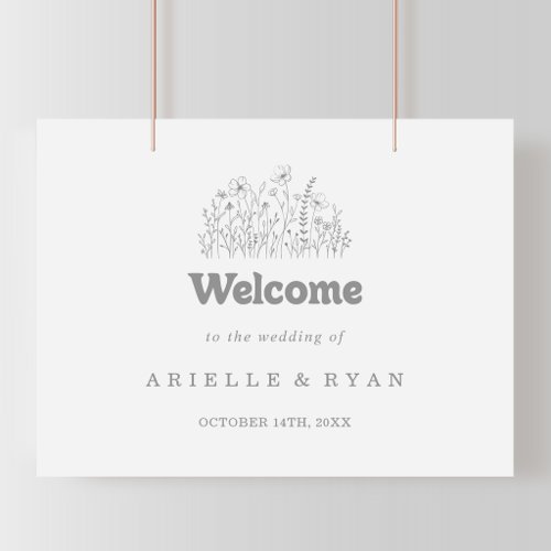 Minimal Muted Gray Wildflower Wedding Welcome Sign
