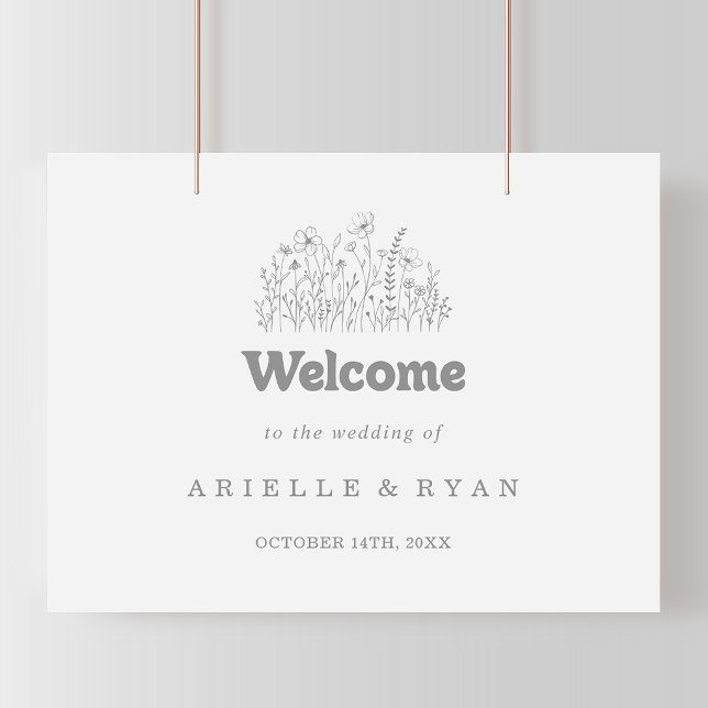 Minimal Muted Gray Wildflower Wedding Welcome Sign (Creator Uploaded)