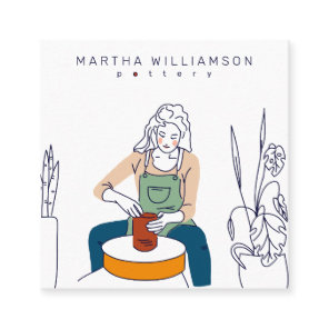 Minimal muted pastels woman illustration pottery square business card