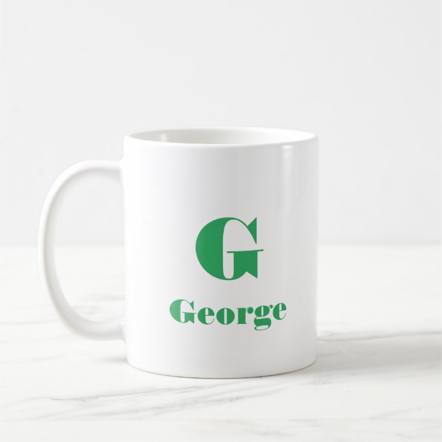 Minimal Name Initial Letter Solid Color green Coffee Mug (Left)