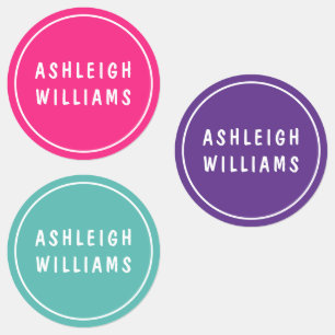 Minimal Name Pink Purple Teal School Kids Labels
