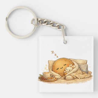 Minimal Napping Potato Soft Brown Line Art Keychain