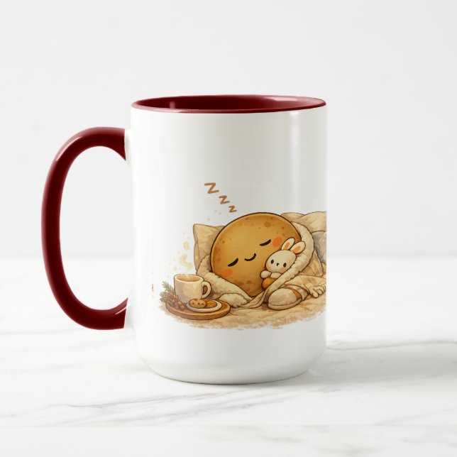 Minimal Napping Potato Soft Brown Line Art Mug (Left)