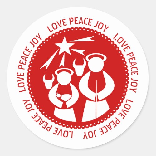 Minimal Nativity Scene Love Peace Joy Christmas Classic Round Sticker