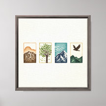 Minimal Nature Set – Mountain & Tree Art