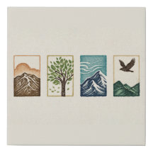 Minimal Nature Set – Mountain & Tree Art