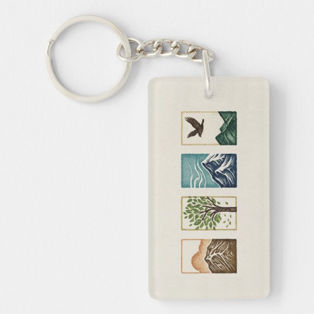 Minimal Nature Set – Mountain & Tree Art Keychain (Front)