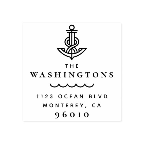 Minimal Nautical Anchor Rope Family Return Address Rubber Stamp