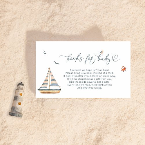 Minimal Nautical Baby Shower Books for Baby Enclosure Card