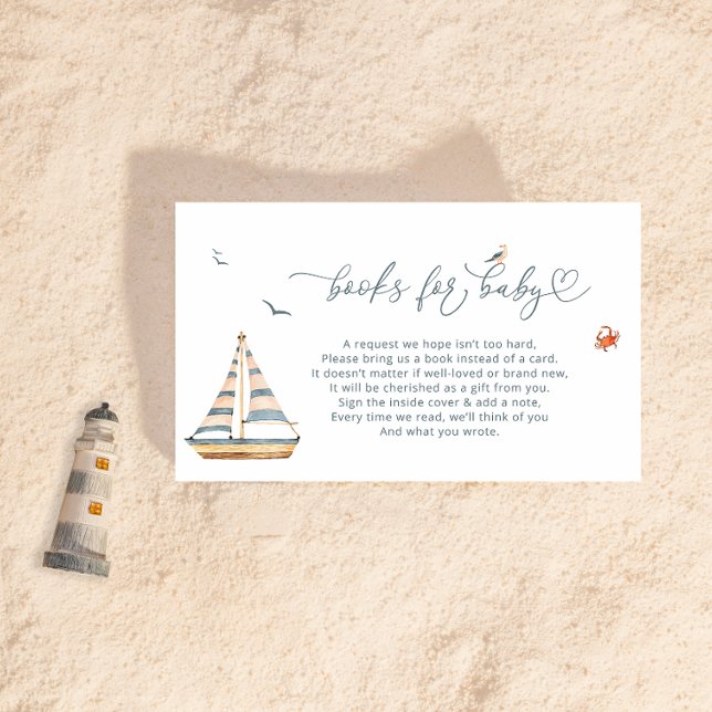 Minimal Nautical Baby Shower Books for Baby Enclosure Card (Creator Uploaded)