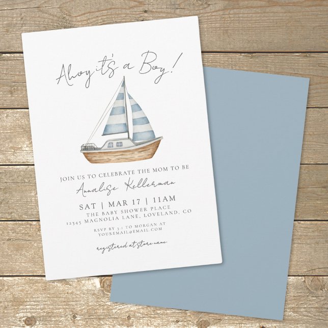 Minimal Nautical Baby Shower Invitation (Watercolor Minimal Nautical Baby Shower Invitation)