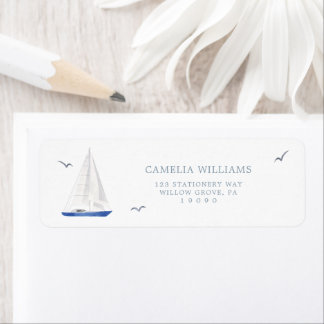 Minimal Nautical Sailboat Ahoy Address Label