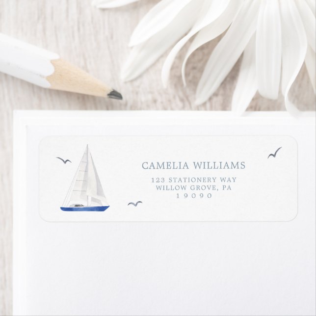 Minimal Nautical Sailboat Ahoy Address Label (Insitu)