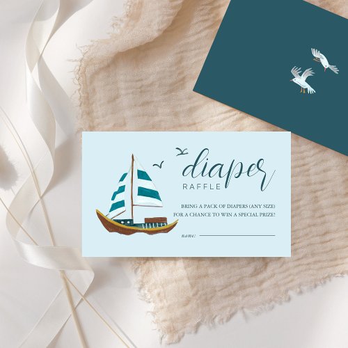 Minimal Nautical Sailboat Ahoy Boy Diaper Raffle Enclosure Card