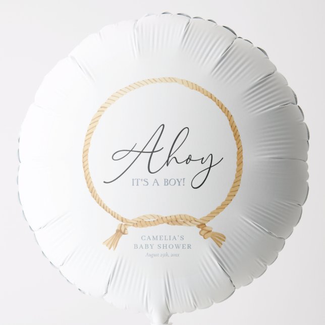 Minimal Nautical Sailboat Baby Shower Ahoy Boy's  Balloon (Front)