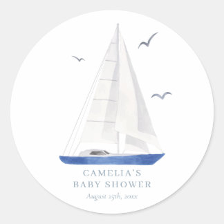 Minimal Nautical Sailboat Baby Shower Ahoy Boy's Classic Round Sticker