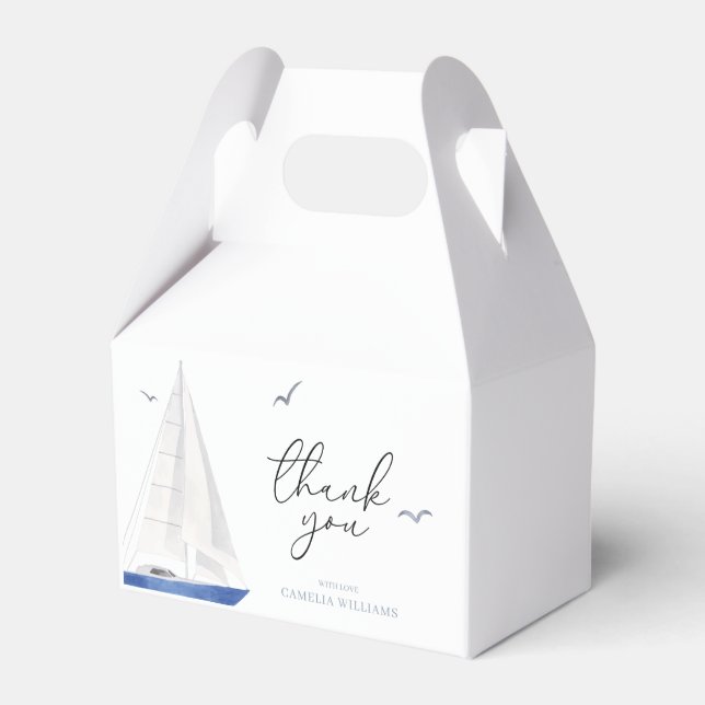 Minimal Nautical Sailboat Baby Shower Ahoy Boy's  Favor Boxes (Front Side)