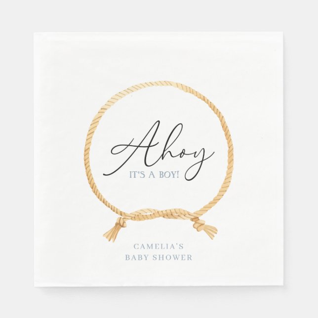 Minimal Nautical Sailboat Baby Shower Ahoy Boy's Napkins (Front)