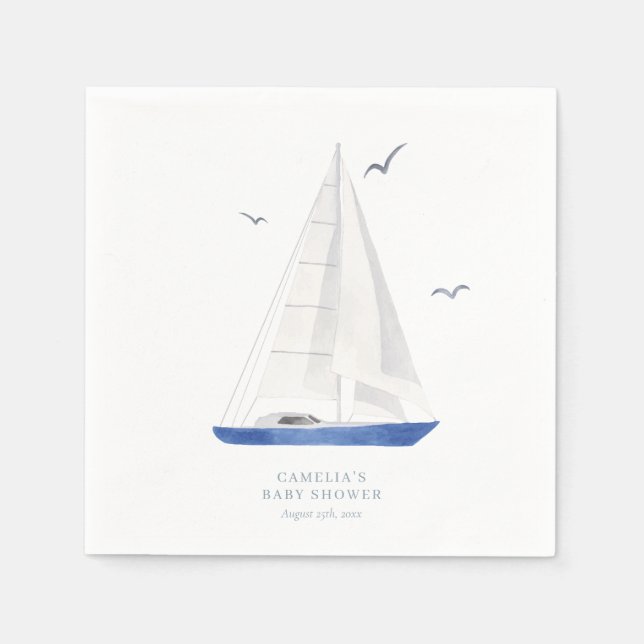 Minimal Nautical Sailboat Baby Shower Ahoy Boy's Napkins (Front)
