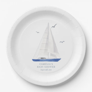 Minimal Nautical Sailboat Baby Shower Ahoy Boy's Paper Plates