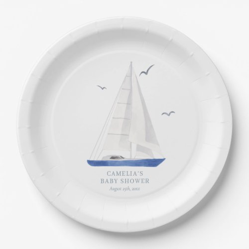 Minimal Nautical Sailboat Baby Shower Ahoy Boys Paper Plates