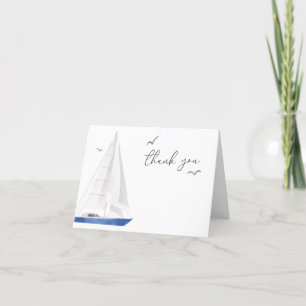 Minimal Nautical Sailboat Baby Shower Ahoy Boy's Thank You Card