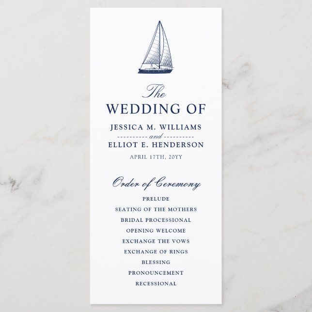 Minimal Nautical Wedding Program Sailboat (Front)
