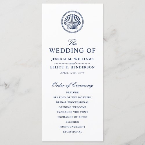 Minimal Nautical Wedding Program Seashell Theme