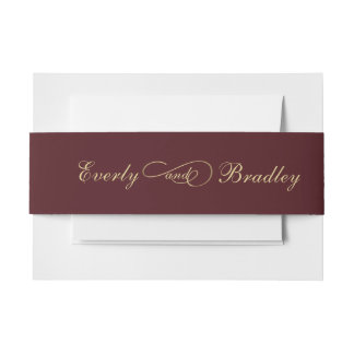 Minimal Navy Background Gold Script Elegant Return Invitation Belly Band