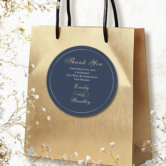 Minimal Navy Background White Gold Script Elegant  Classic Round Sticker (Creator Uploaded)
