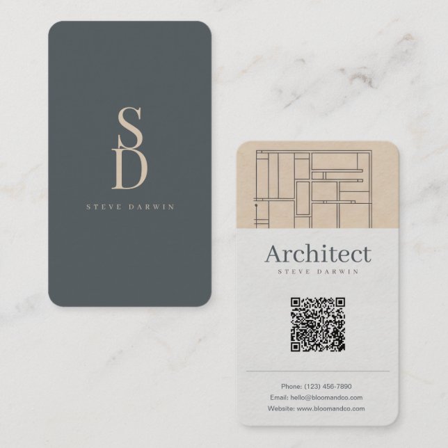Minimal Navy Blue Architect geometric floor plan Business Card (Front/Back)
