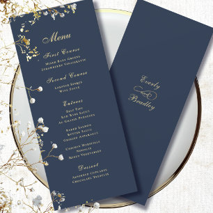 Minimal Navy Blue Background Gold Script Menu Invitation