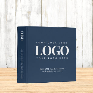 Minimal Navy Blue Business Company Custom Logo 3 Ring Binder