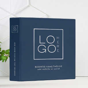 Minimal Navy Blue Business Company Square Logo 3 Ring Binder