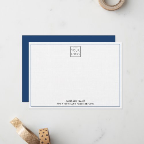 Minimal Navy Blue Business Logo Company Name 5x7 Note Card
