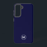 Minimal Navy Blue Classic Monogram Samsung Galaxy S21 Case<br><div class="desc">Modern classic block monogram design with navy blue and white monogram medallion.</div>