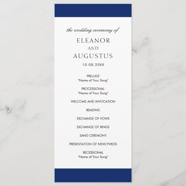 Minimal Navy Blue Classic Simple Elegant Wedding Program (Front)