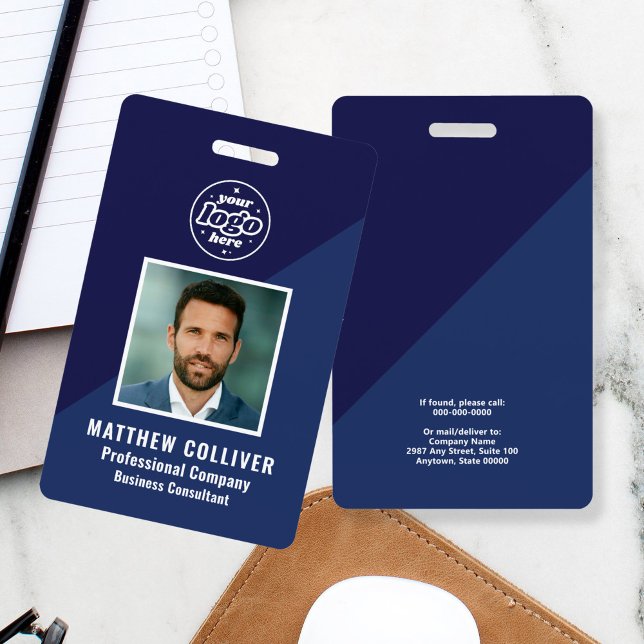 Minimal Navy Blue Corporate Photo ID Badge (Creator Uploaded)