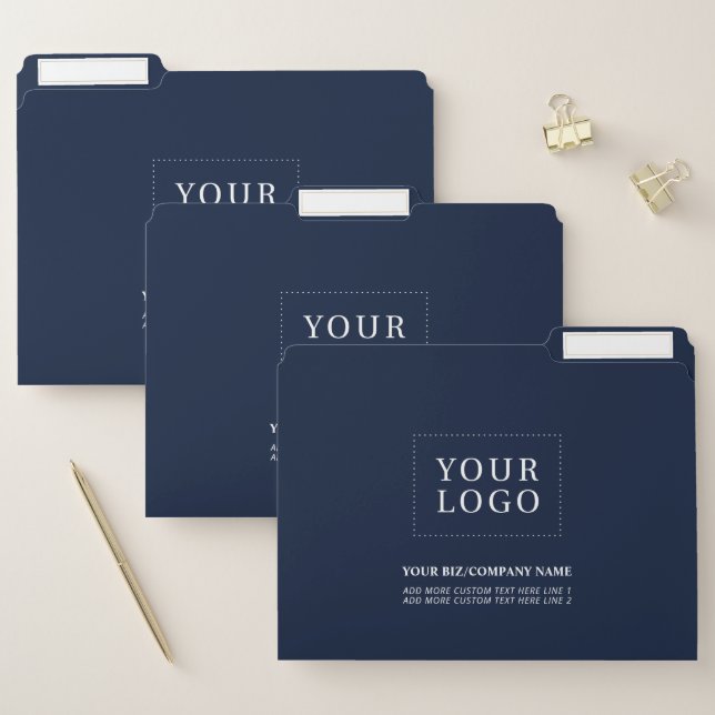 Minimal Navy Blue Custom Business Logo Promotional File Folder (Set)
