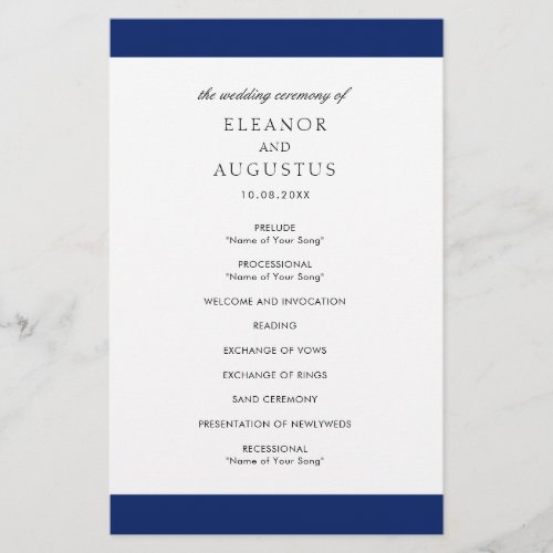 Minimal Navy Blue Elegant Budget Wedding Program Flyer